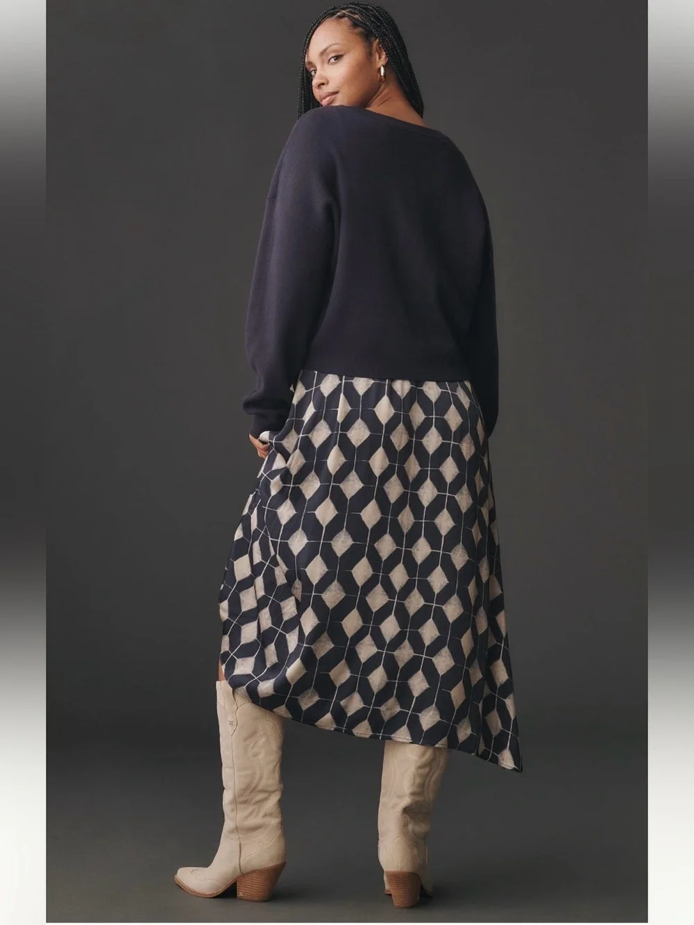 Anthropologie Boho Coastal Twofer Maxi Sweater Dress NWT XL Navy Geometric